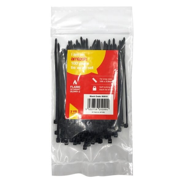 Amtech 100 Tie wraps (100mm x 2.5mm) - black - Image 2