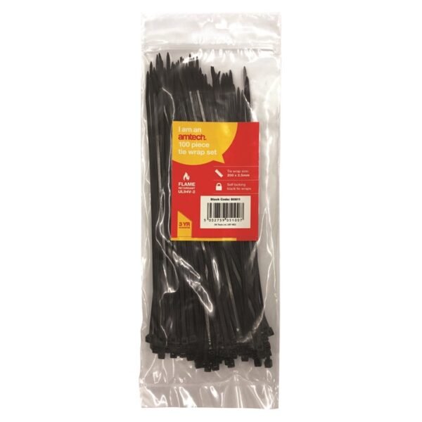 Amtech 100 Tie wraps (200mm x 2.5mm) - black - Image 2