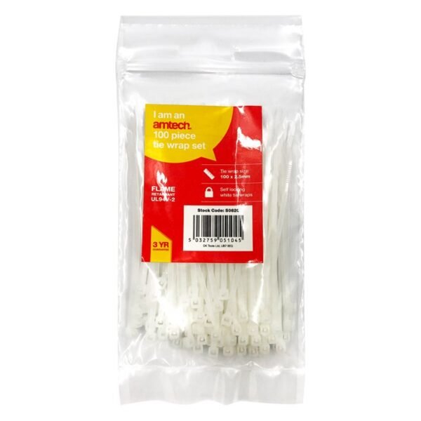 Amtech 100 Tie wraps (100mm x 2.5mm) - white - Image 2