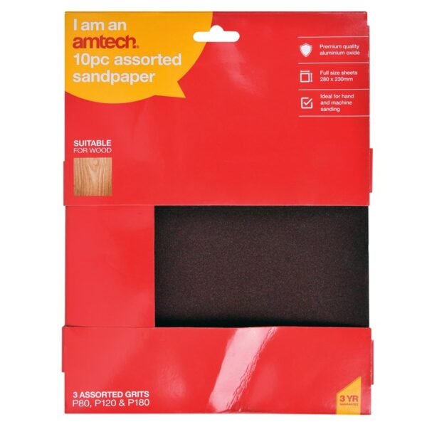 Amtech 10 Piece assorted sandpaper set (230mm x 280mm) - Image 2