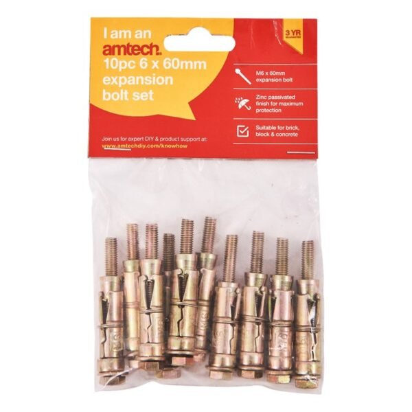 Amtech 10 Piece M6 x 60mm expansion bolts - Image 3