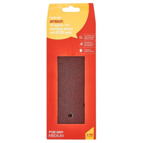 Amtech 10 x 1/3 P120 grit sanding sheets (93mm x 230mm) - Image 2
