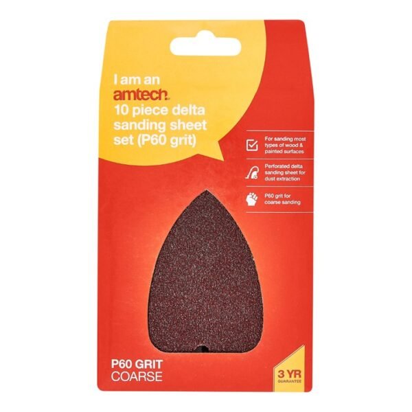 Amtech 10 x P60 grit delta sanding sheets (140mm x 140mm x 100mm) - Image 2