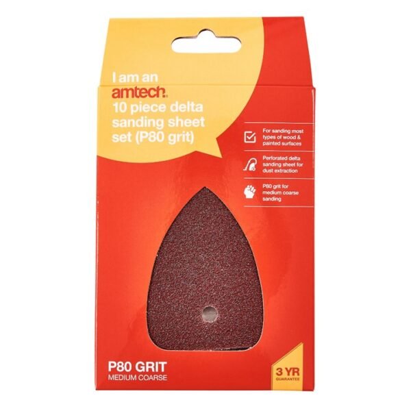 Amtech 10 x P80 grit delta sanding sheets (150mm x 150mm x 100mm) - Image 2