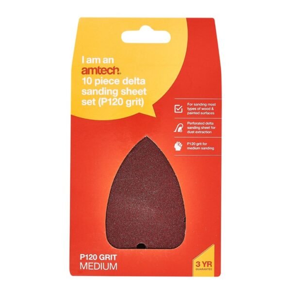 Amtech 10 x P120 grit delta sanding sheets (140mm x 140mm x 100mm) - Image 2