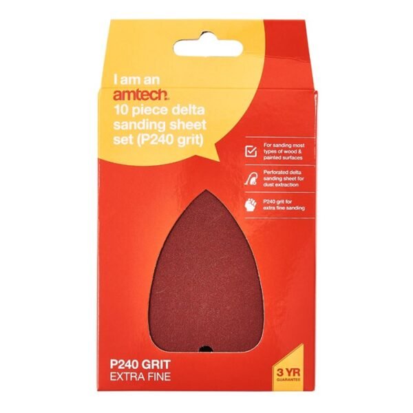 Amtech 10 x P240 grit delta sanding sheets (140mm x 140mm x 100mm) - Image 2