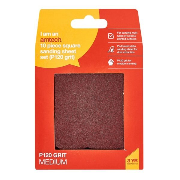 Amtech 10 x P120 grit square sanding sheets (110mm x 100mm) - Image 2