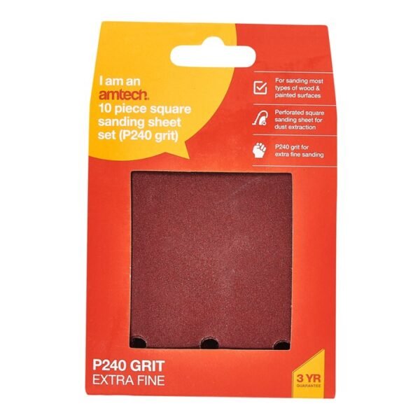 Amtech 10 x P240 grit square sanding sheets (110mm x 100mm) - Image 2