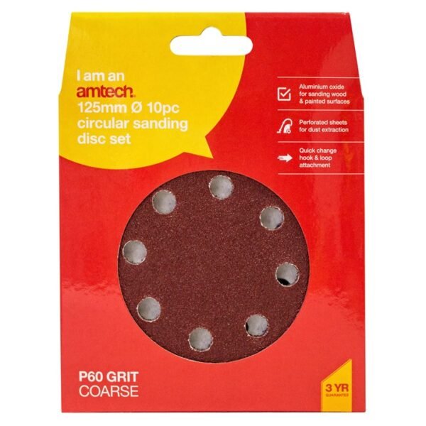 Amtech 10 x P60 grit circular sanding sheets (125mm diameter) - Image 2