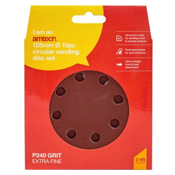 Amtech 10 x P240 grit circular sanding sheets (125mm diameter) - Image 2